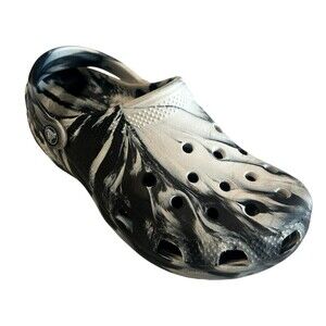 Crocs Adult Classic Marbled Clog Unisex Black White Tie Dye Sandals M-6 / W-8
